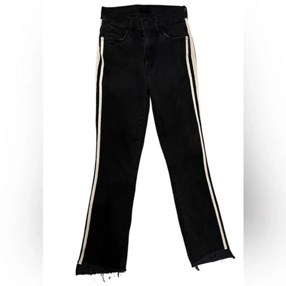 Mother Jean Size 24‎ Black Insider Crop Step Fray Guilty Racer Stripe Bootcut - Picture 3 of 13